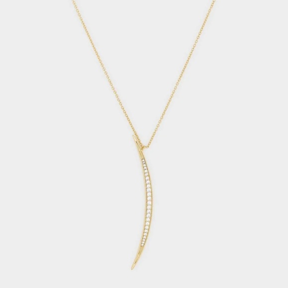 Gorjana Jewelry - GORJANA CRESCENT SHIMMER PENDANT NECKLACE, WHITE CZ, GOLD